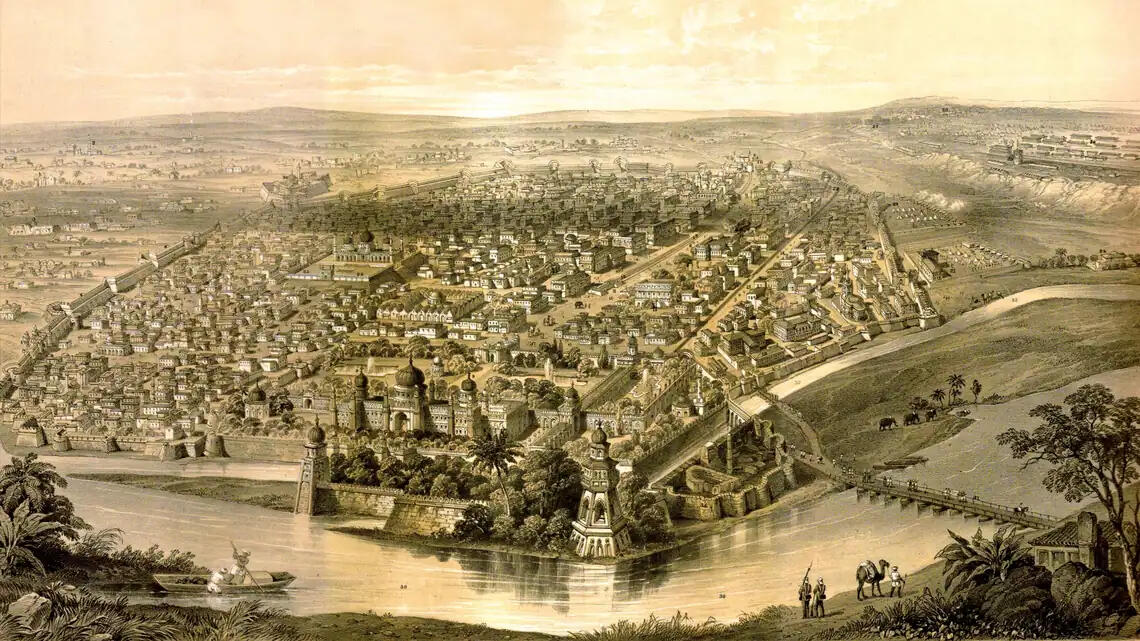 A Bird’s Eye View of the City of Delhi and The British Cantonment, Nathaniel Whittock, 1857
